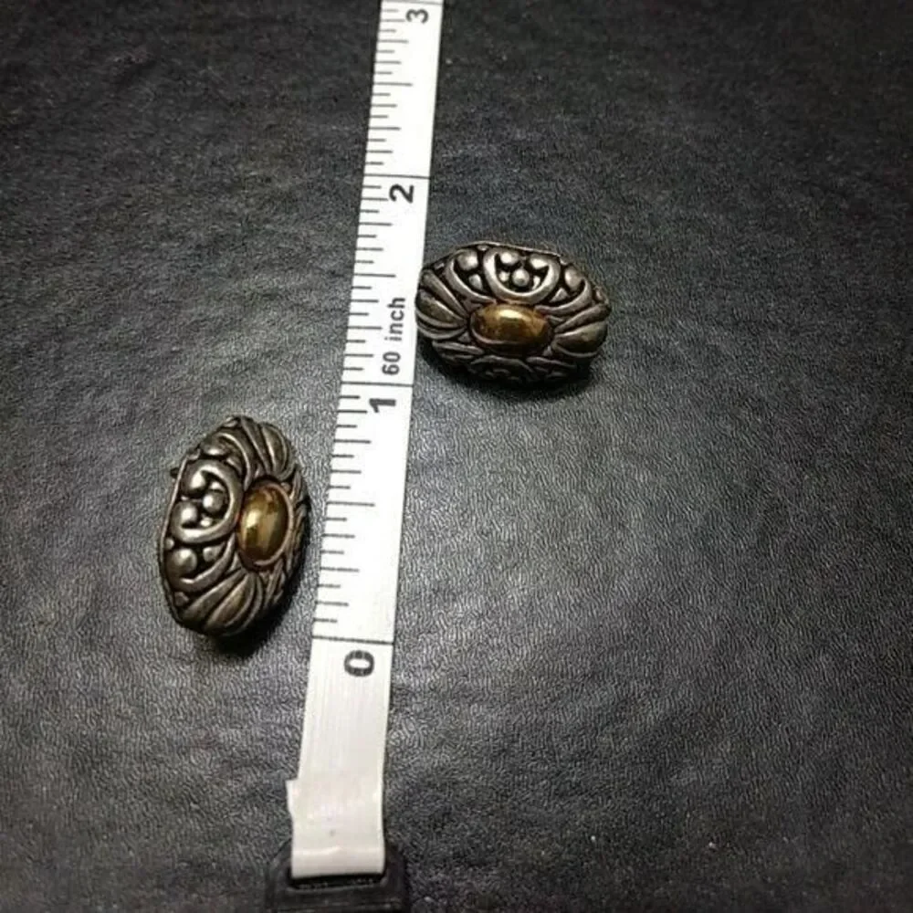 Multi Tone Oval Earrings Gold Tone Silver Tone Vintage - Picture 3 of 3